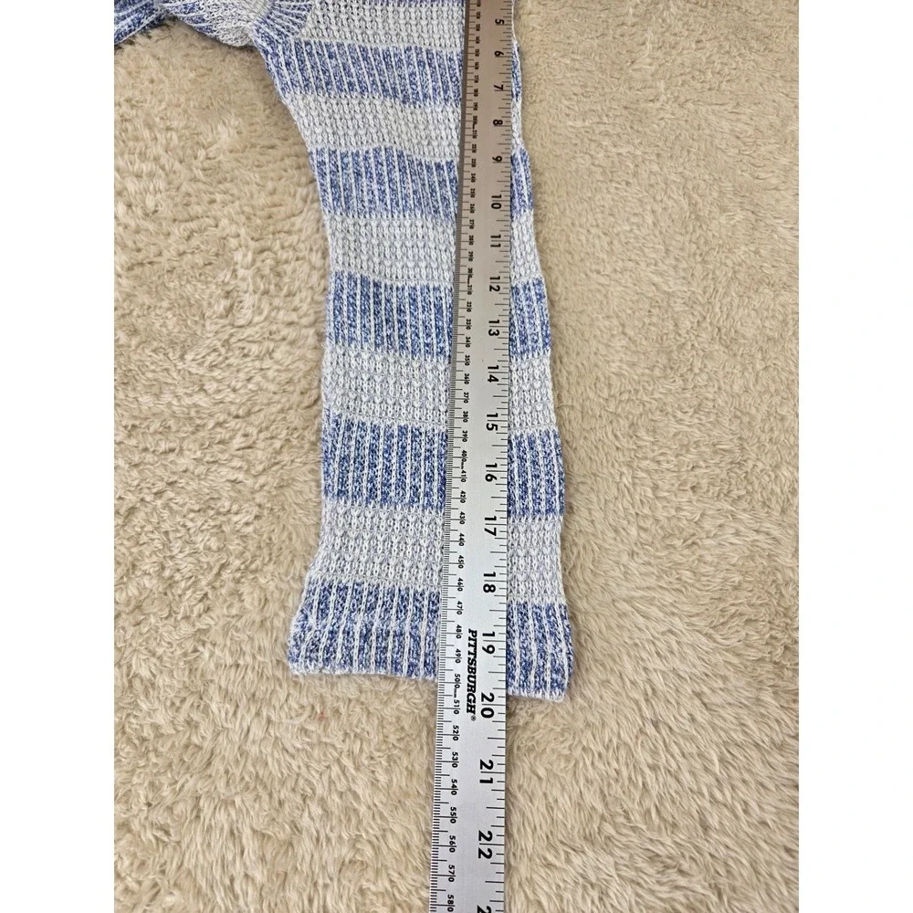Kim Rogers Blue White Striped Open Front Cardigan Sweater Womens Med Side Slit‎